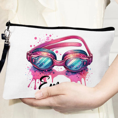 Custom Name Swimming Linen Makeup Bag