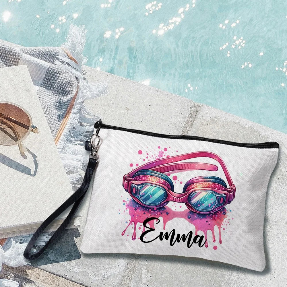 Custom Name Swimming Linen Makeup Bag