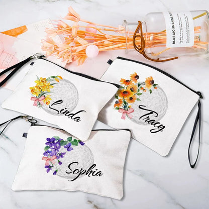 Personalized Birth Flower & Name Golf Cosmetic Bag