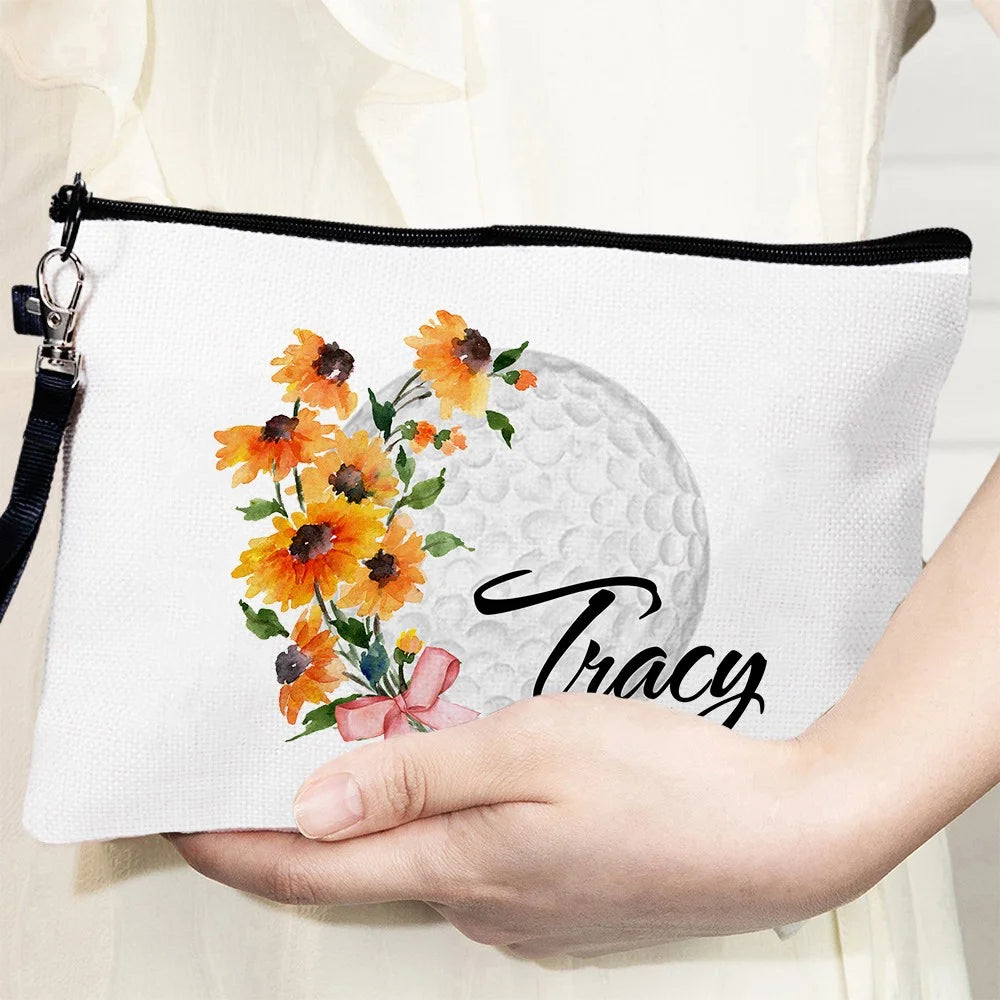 Personalized Birth Flower & Name Golf Cosmetic Bag