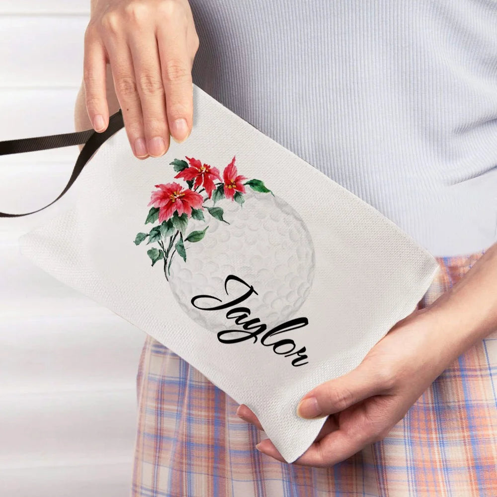 Personalized Birth Flower & Name Golf Cosmetic Bag