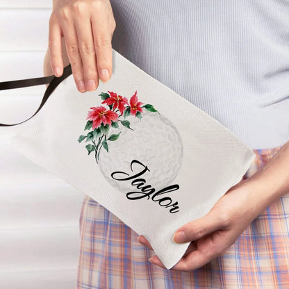 Personalized Birth Flower & Name Golf Cosmetic Bag
