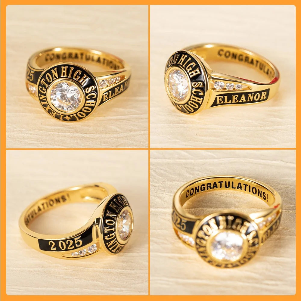 Custom Engraved Class Ring with Birthstone