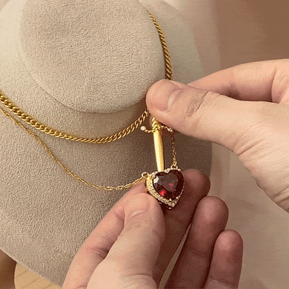 Custom Heart & Sword Necklace Set for Couples