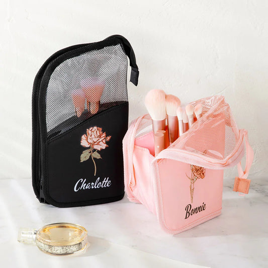 Custom Makeup Bag with 10 Pink Brushes