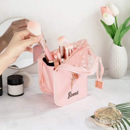 Custom Makeup Bag with 10 Pink Brushes