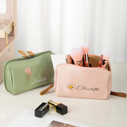 Custom Makeup Pouch with Name and Birth Flower