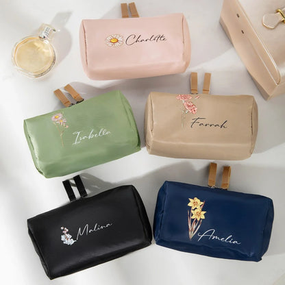 Custom Makeup Pouch with Name and Birth Flower