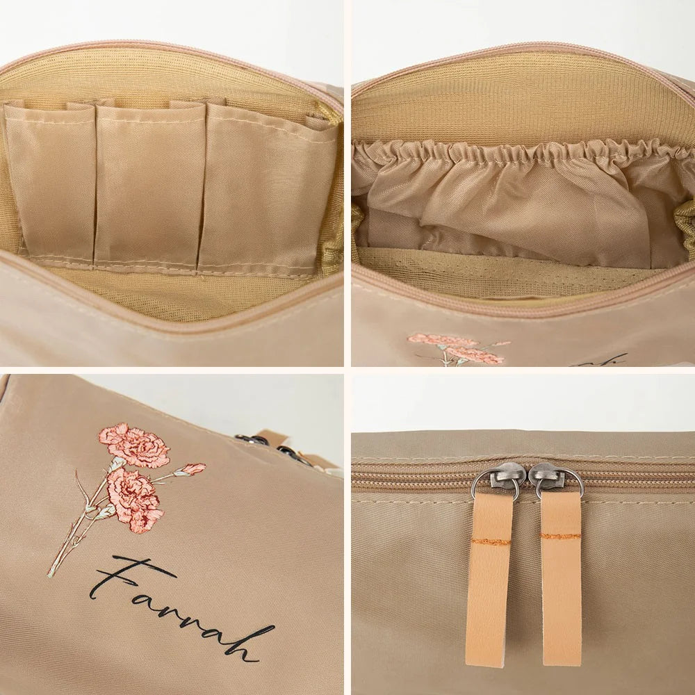 Custom Makeup Pouch with Name and Birth Flower
