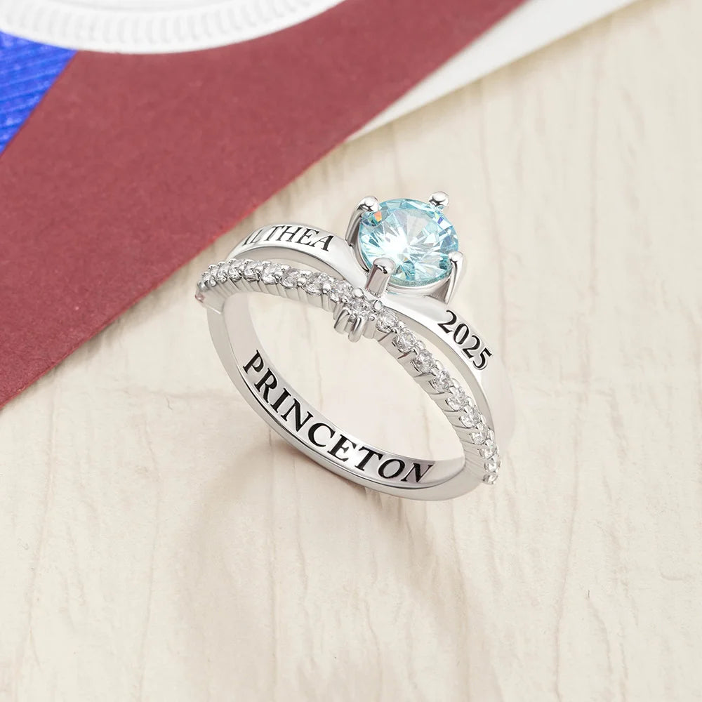 Custom Engraved Graduation Ring with Birthstone