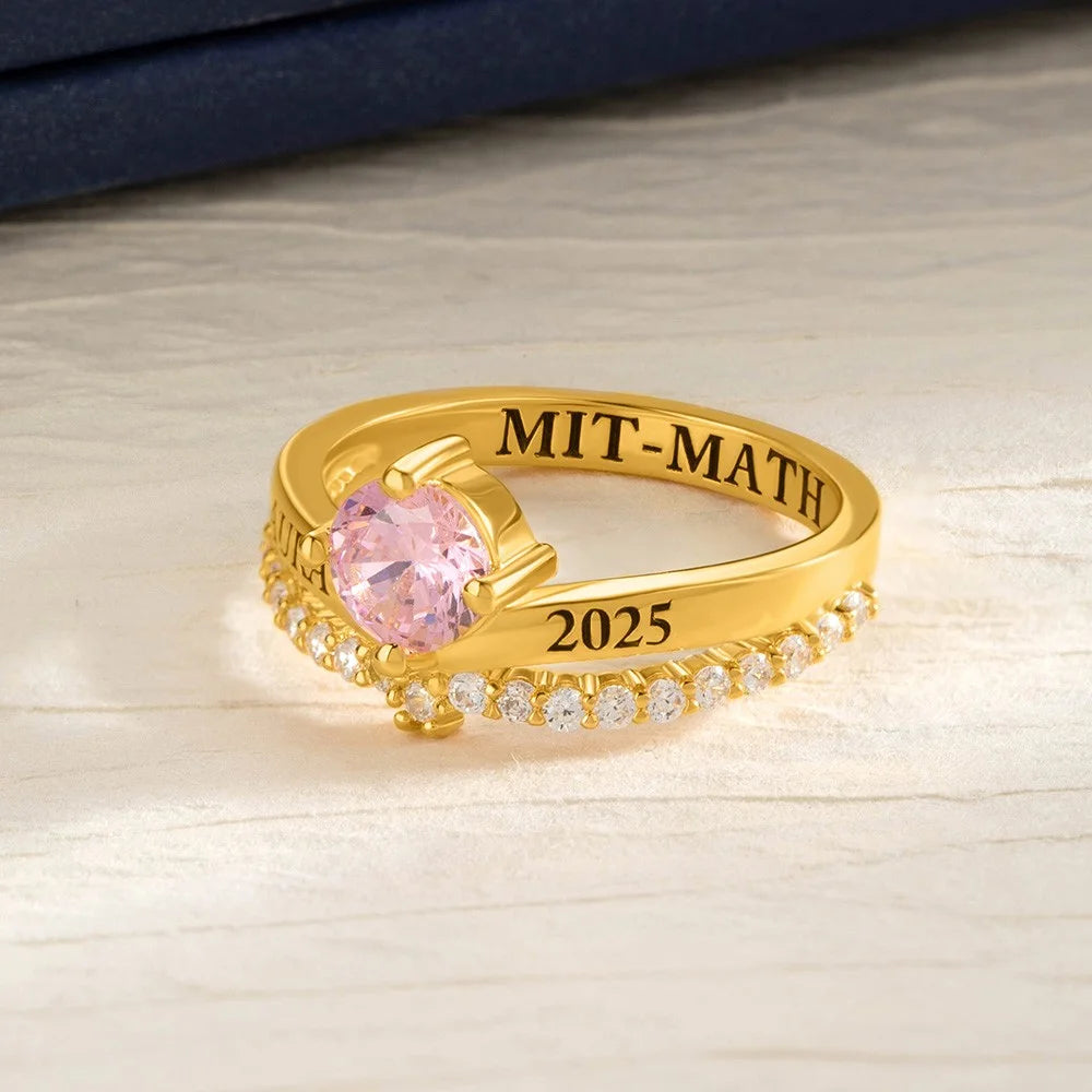 Custom Engraved Graduation Ring with Birthstone