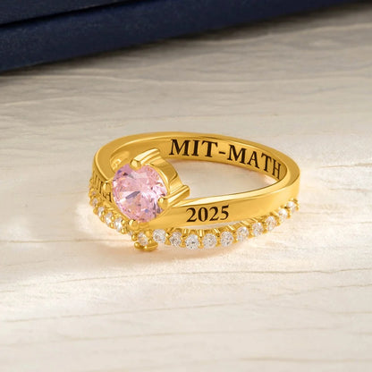 Custom Engraved Graduation Ring with Birthstone