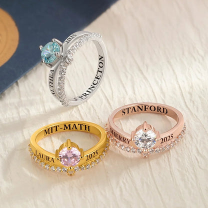 Custom Engraved Graduation Ring with Birthstone