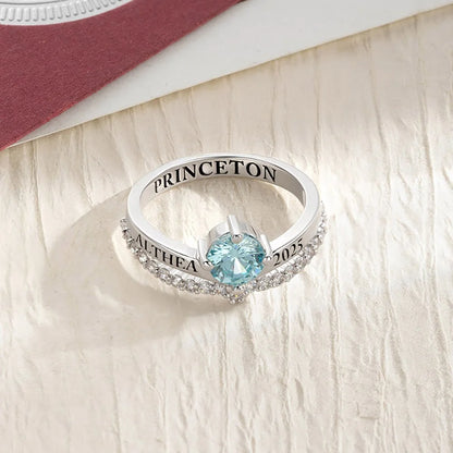 Custom Engraved Graduation Ring with Birthstone