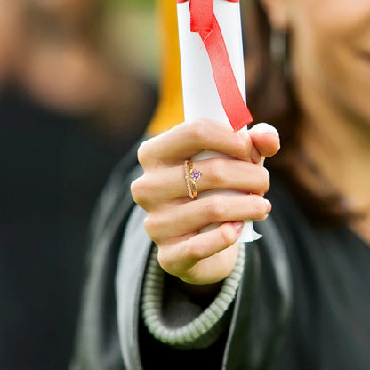 Custom Engraved Graduation Ring with Birthstone