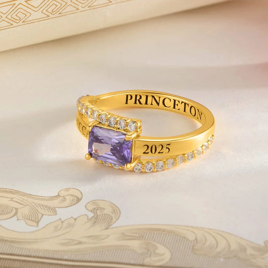 Personalized Square Birthstone Graduation Ring