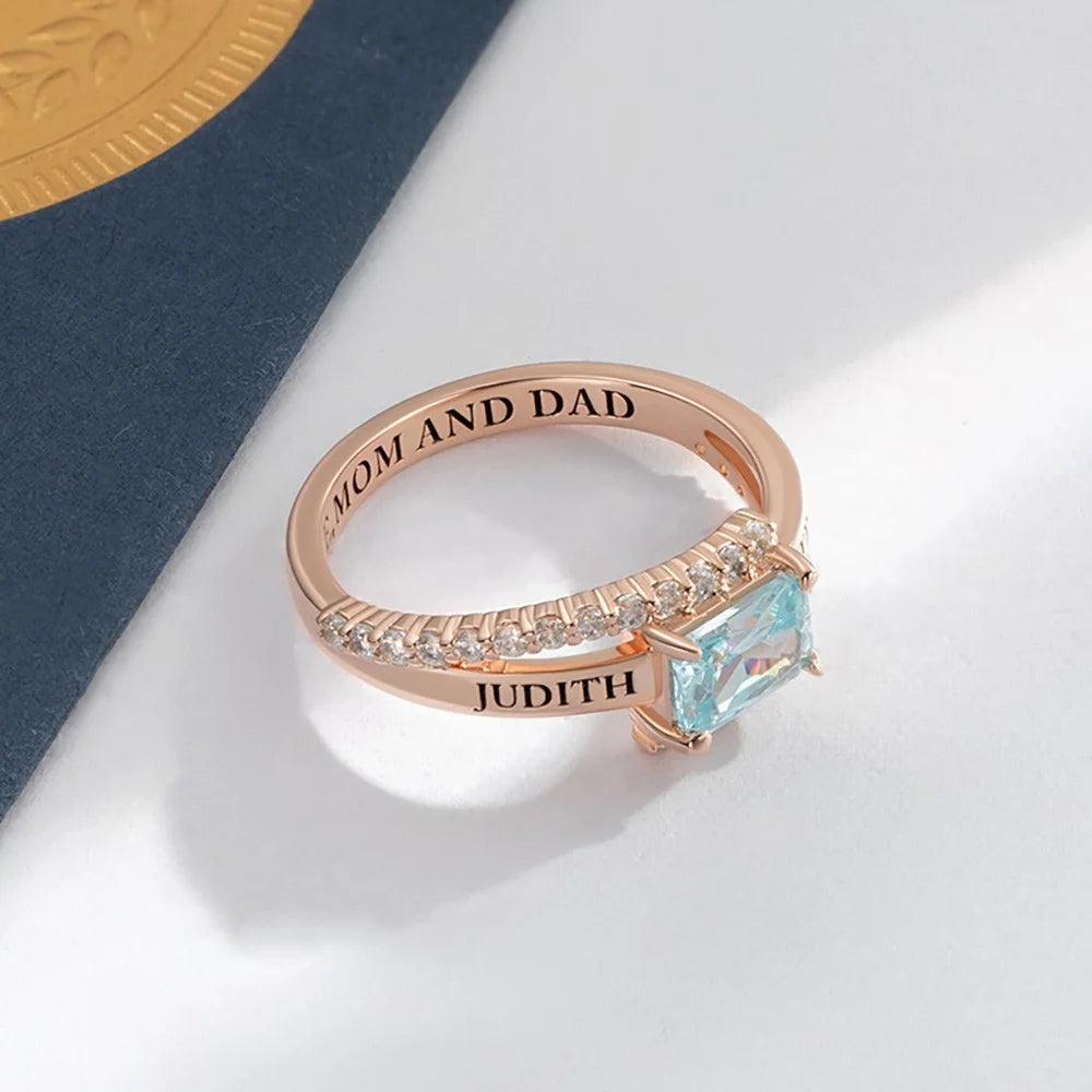 Personalized Square Birthstone Graduation Ring