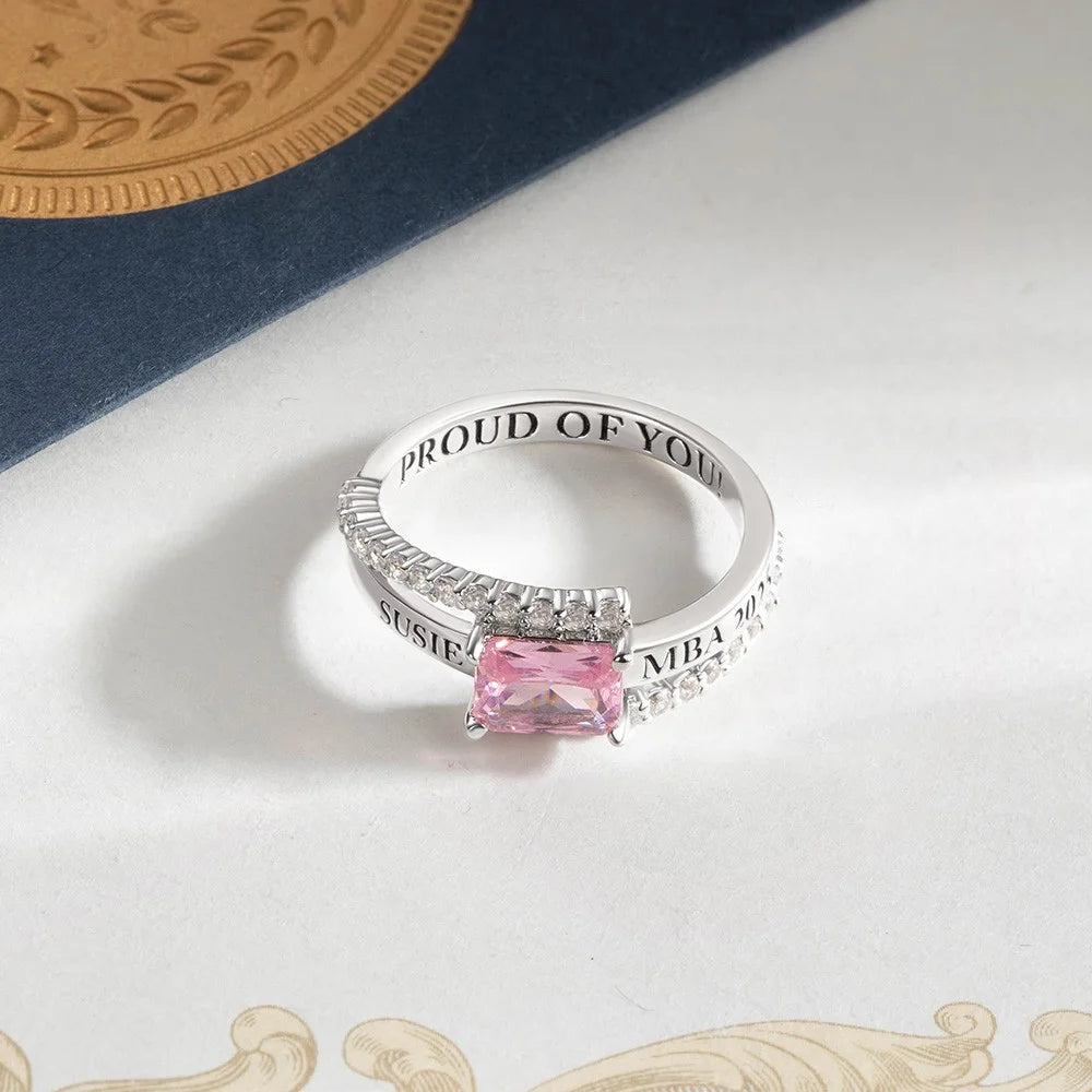 Personalized Square Birthstone Graduation Ring