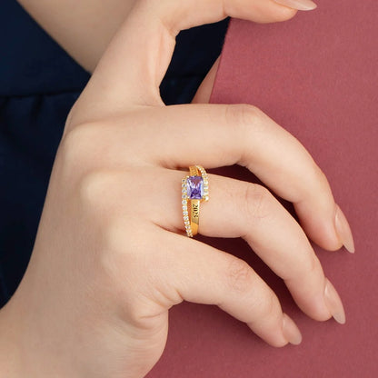 Personalized Square Birthstone Graduation Ring