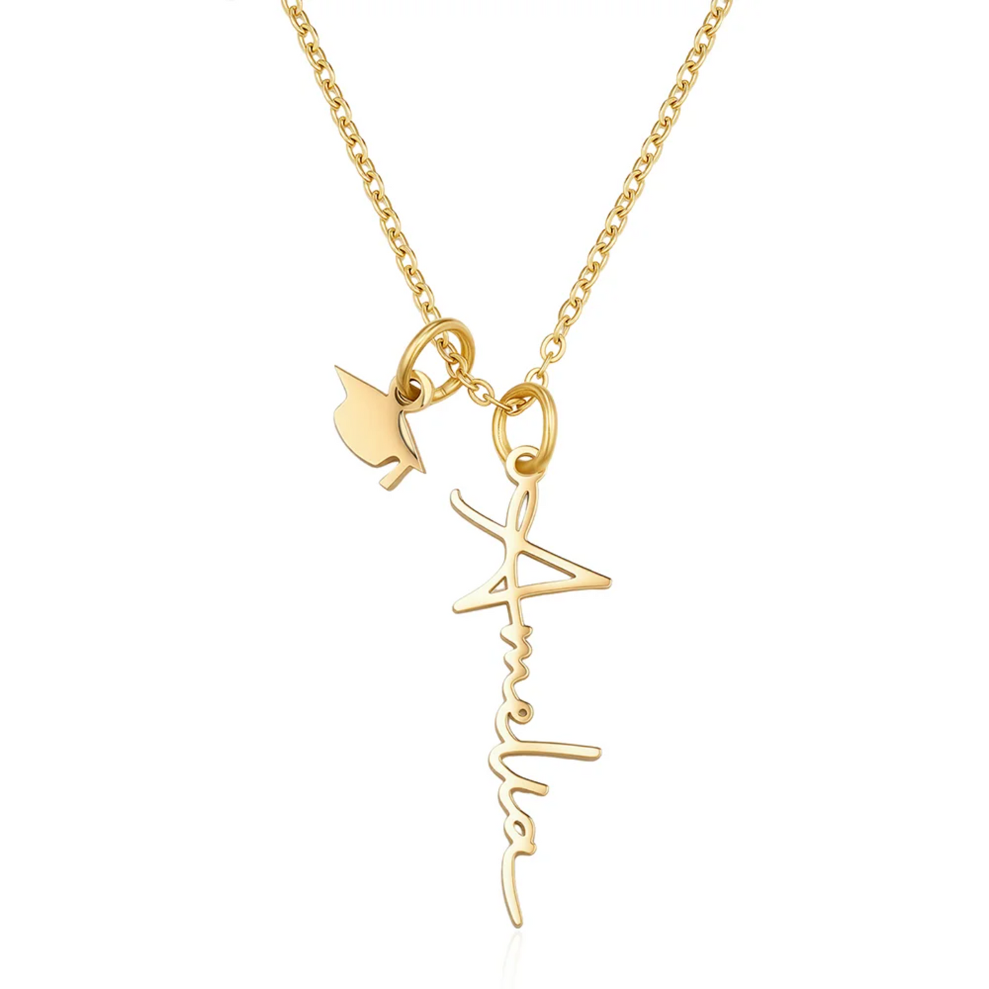Dainty Graduation Cap Necklace with Name