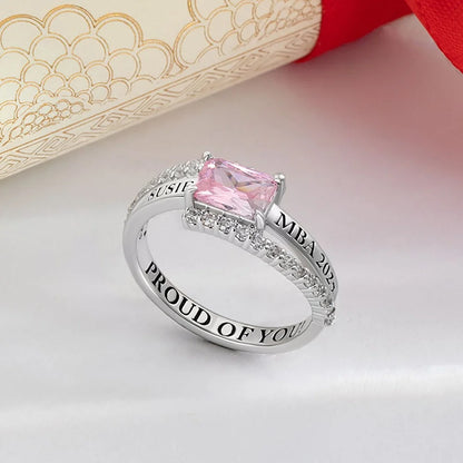 Personalized Square Birthstone Graduation Ring