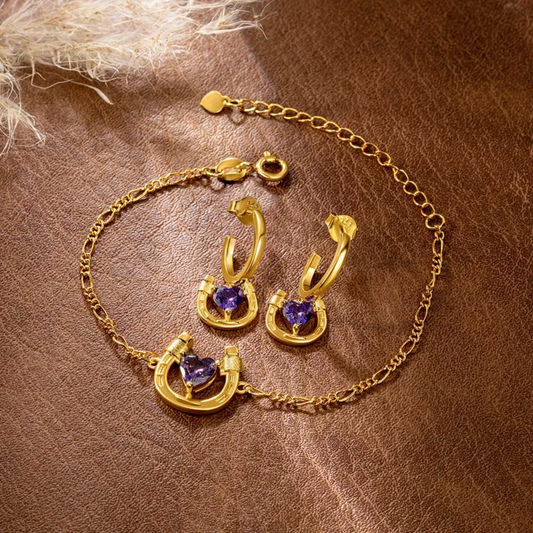 Birthstone Horseshoe Earrings & Bracelet Set
