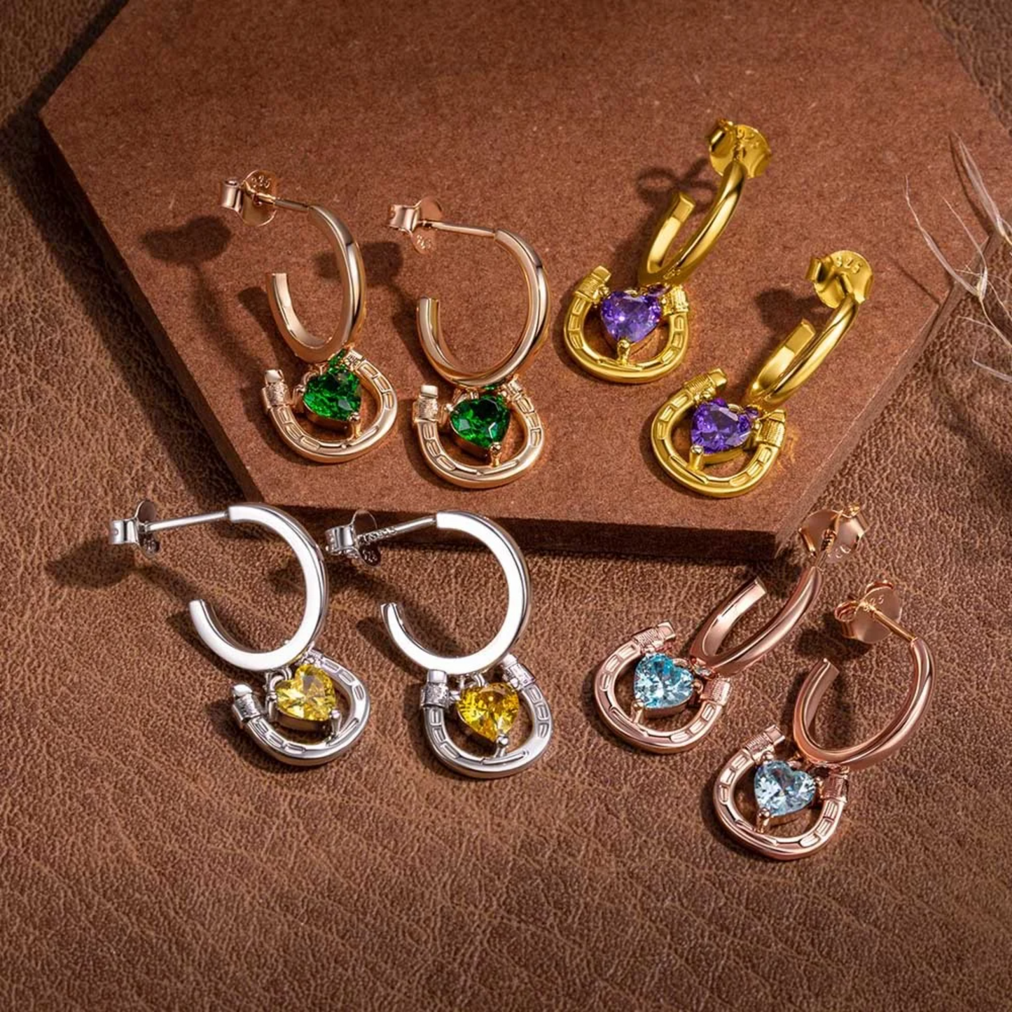Birthstone Horseshoe Earrings & Bracelet Set