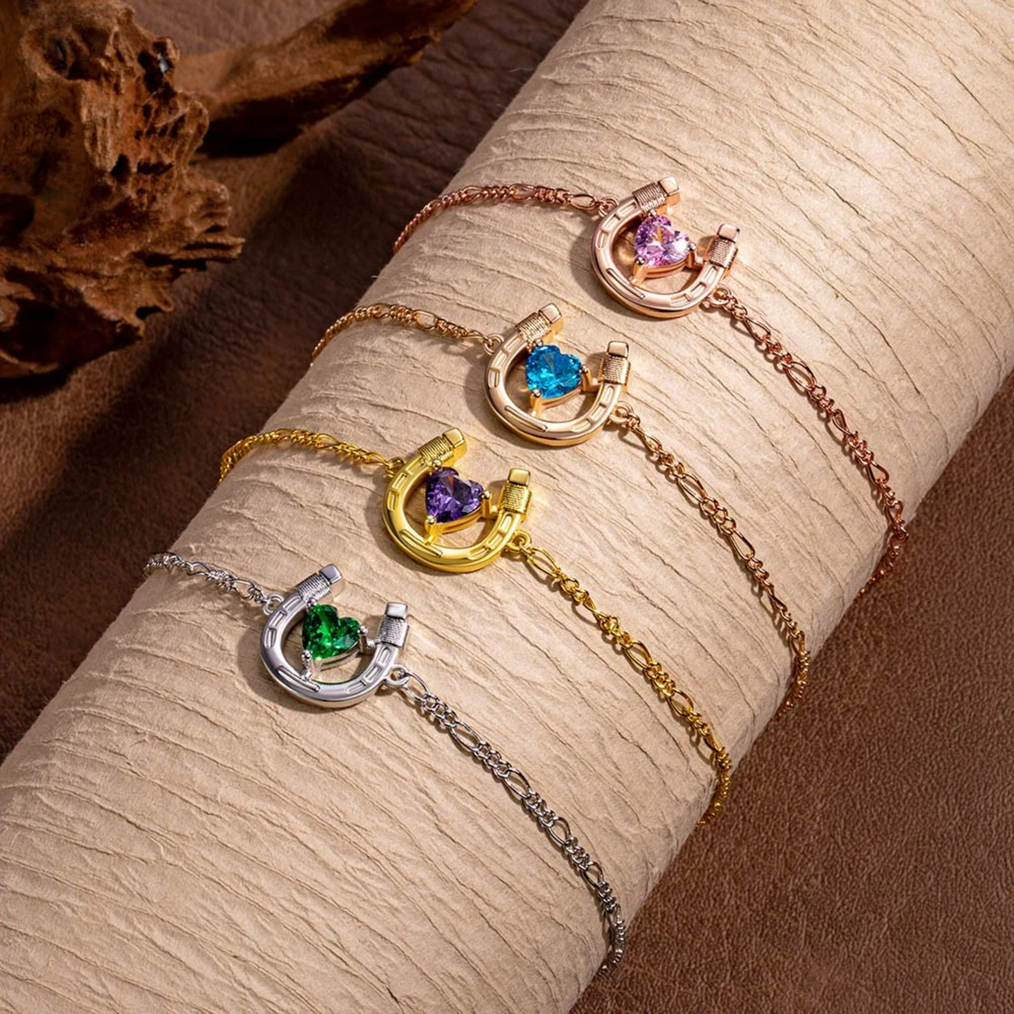 Birthstone Horseshoe Earrings & Bracelet Set