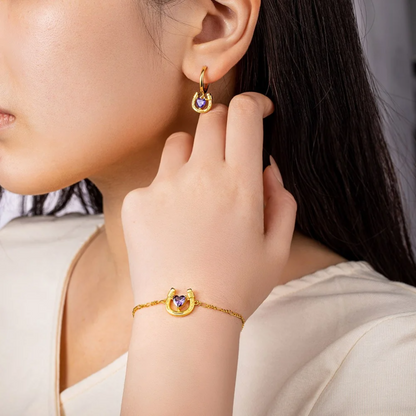 Birthstone Horseshoe Earrings & Bracelet Set