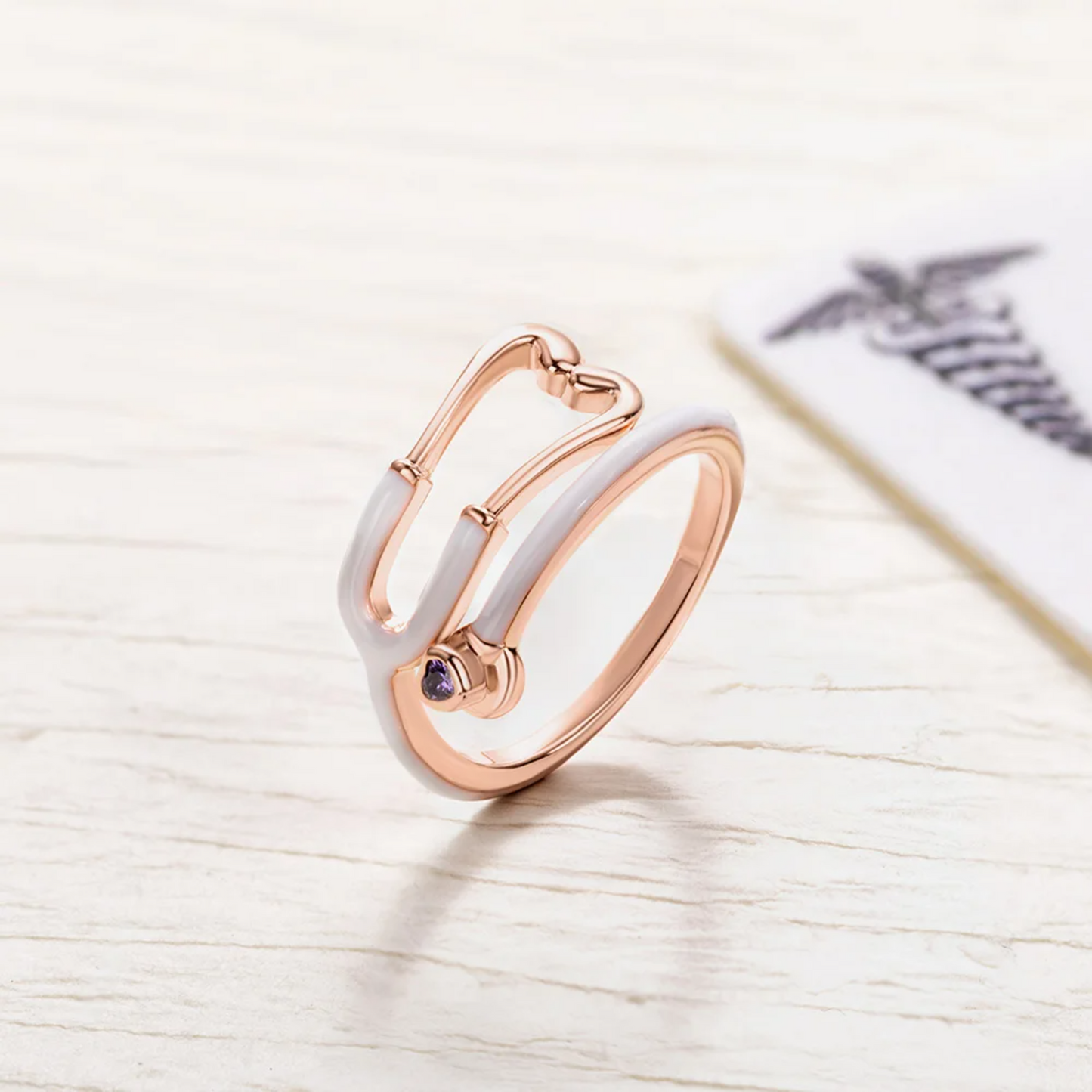 Personalized Stethoscope Enamel Ring with Birthstone