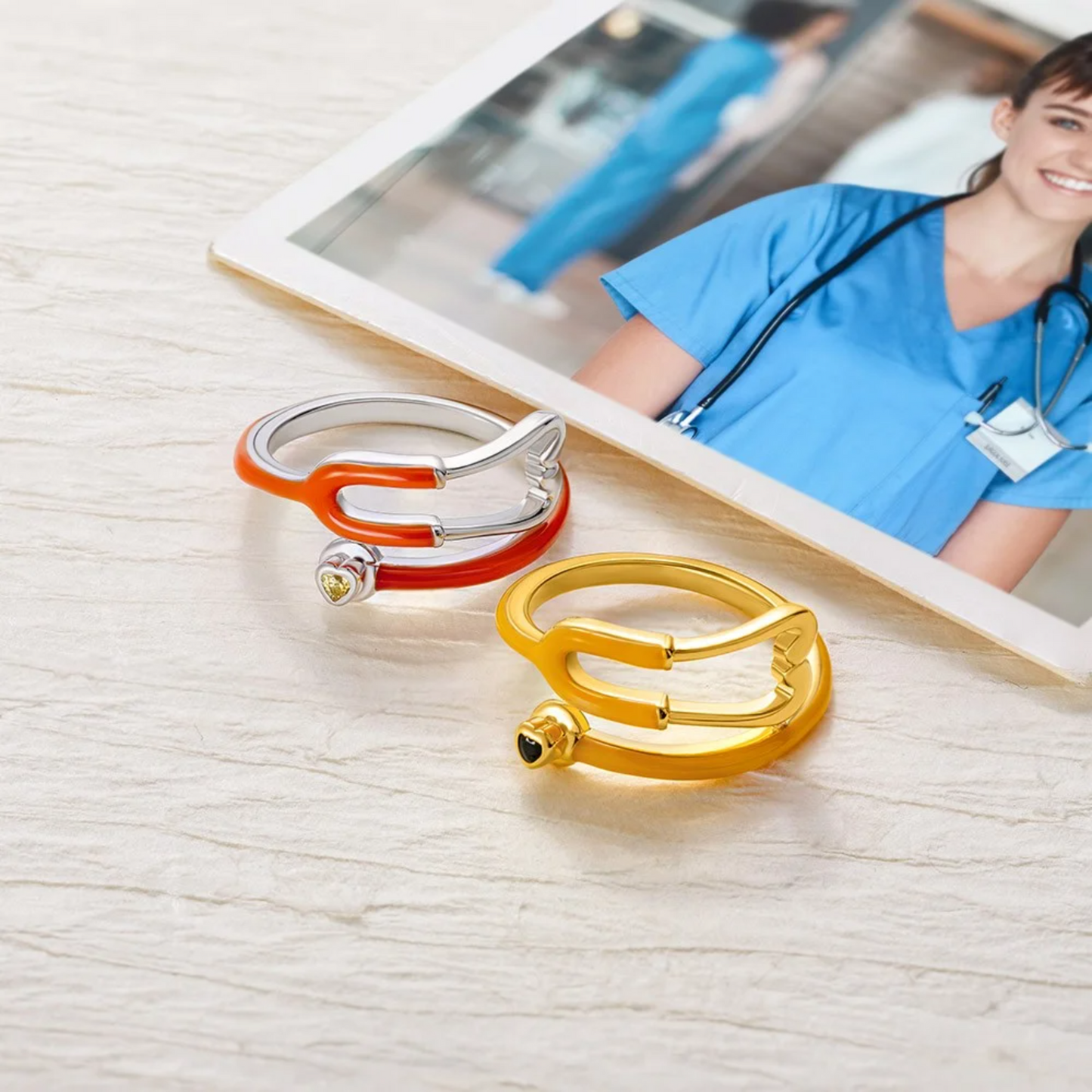 Personalized Stethoscope Enamel Ring with Birthstone