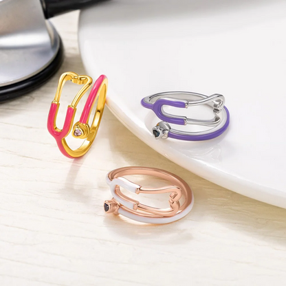 Personalized Stethoscope Enamel Ring with Birthstone