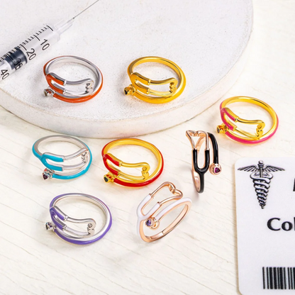 Personalized Stethoscope Enamel Ring with Birthstone