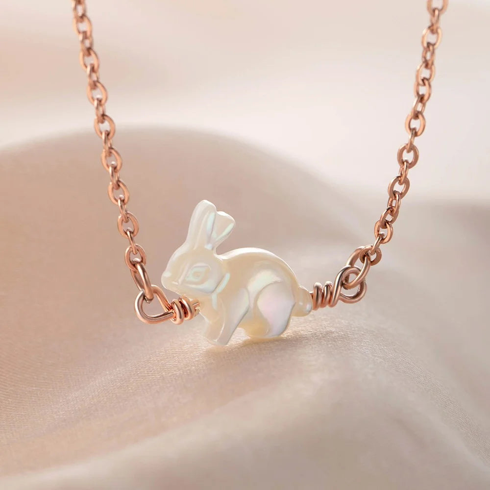 Mother of Pearl Bunny Necklace with Initial Charm