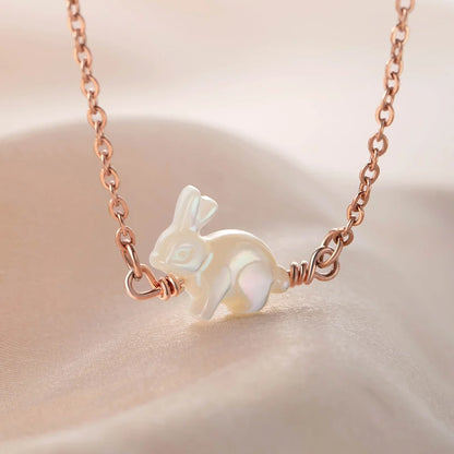 Mother of Pearl Bunny Necklace with Initial Charm