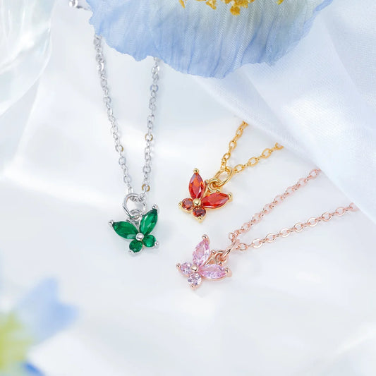 Personalized Tiny Butterfly Birthstone Necklace