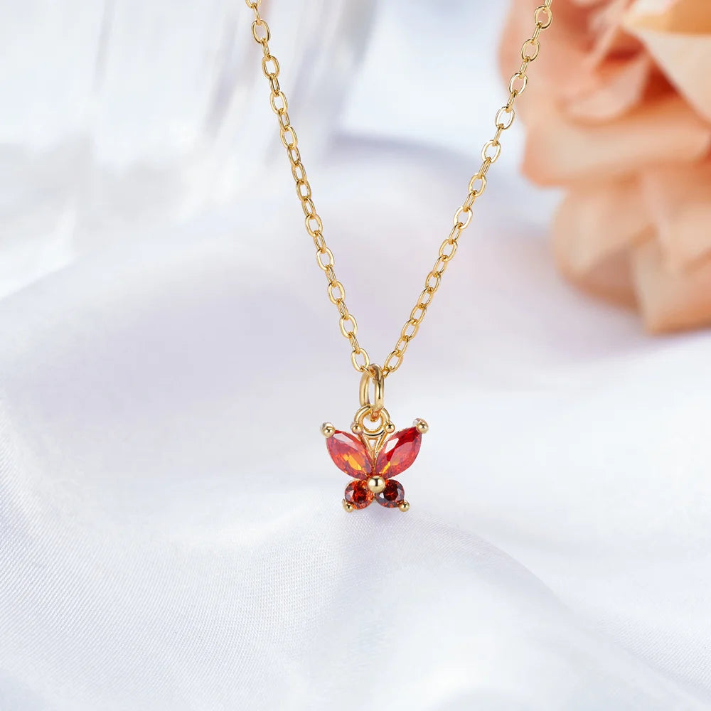 Personalized Tiny Butterfly Birthstone Necklace