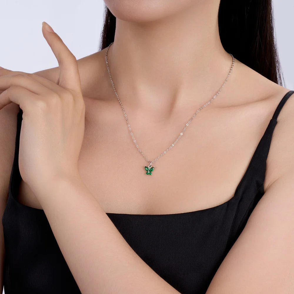 Personalized Tiny Butterfly Birthstone Necklace