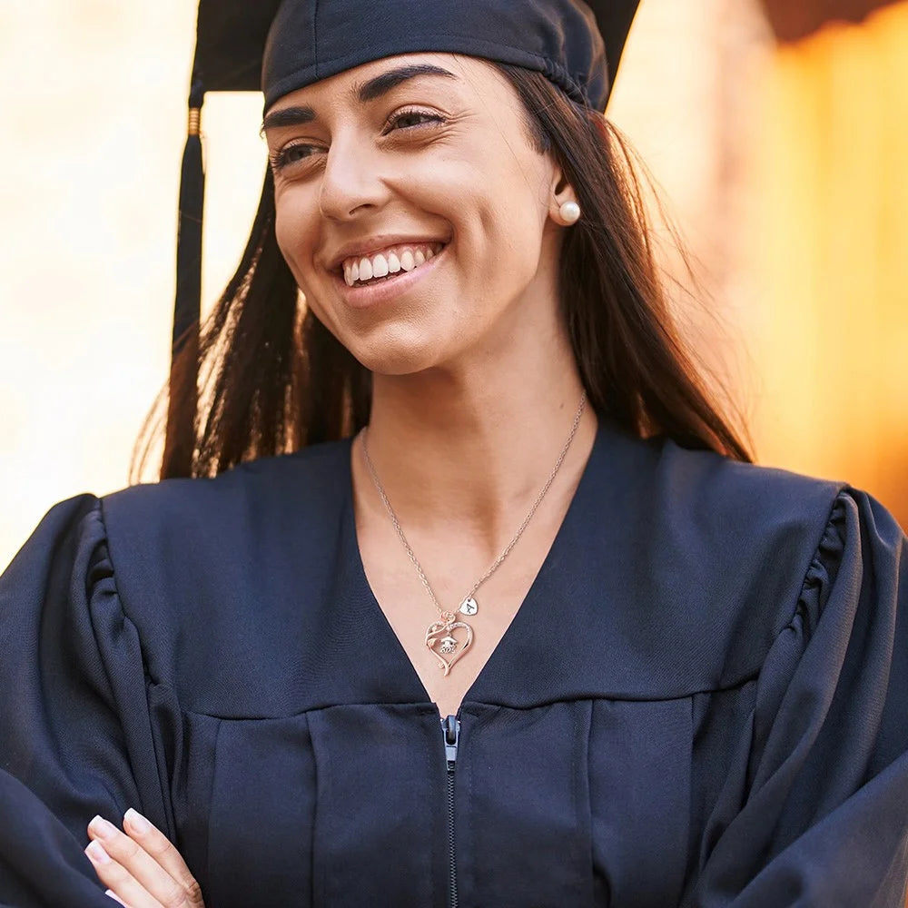 Personalized Rose Heart Graduation Necklace