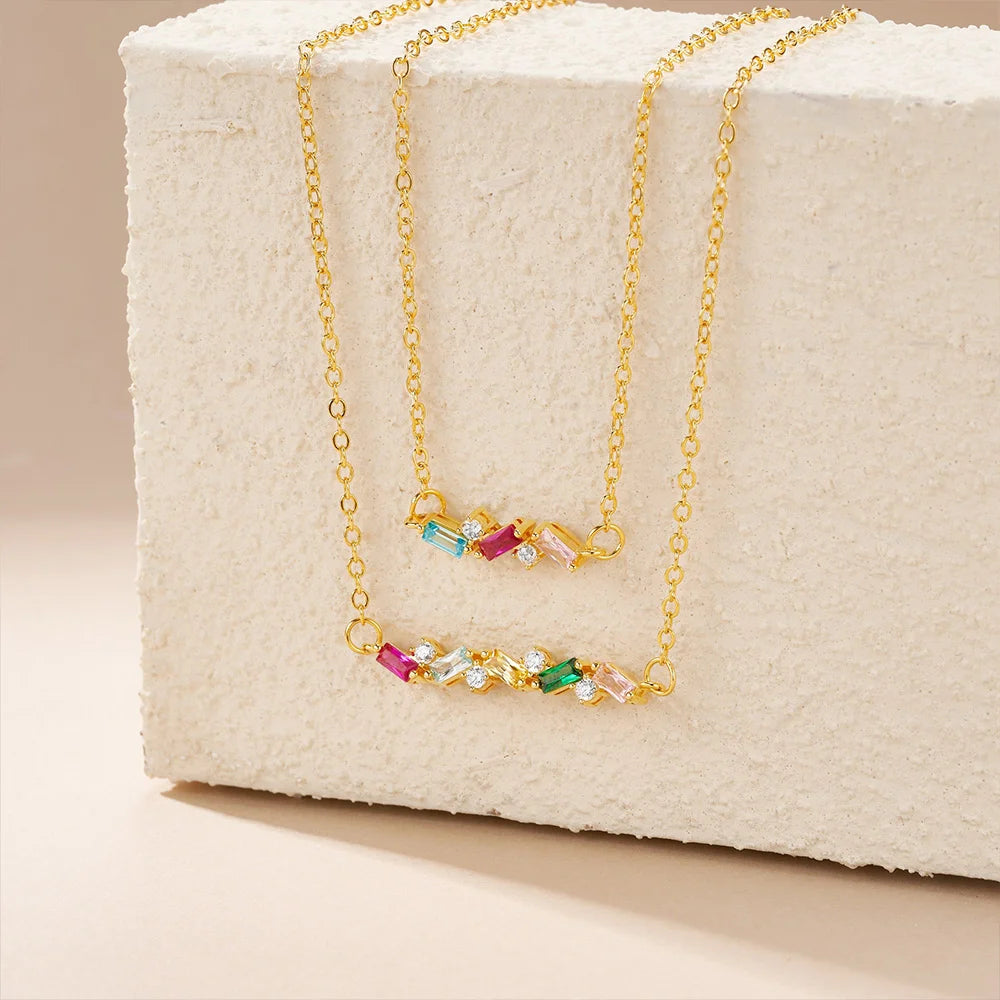 Personalized Baguette Birthstones Necklace