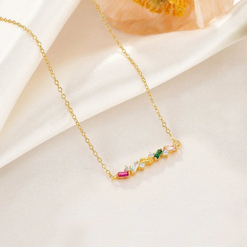 Personalized Baguette Birthstones Necklace