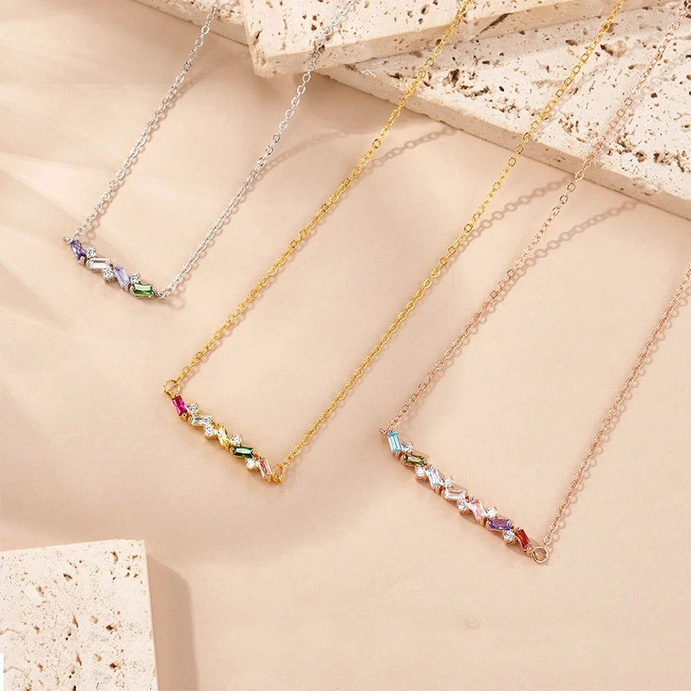 Personalized Baguette Birthstones Necklace