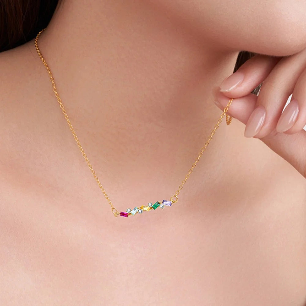 Personalized Baguette Birthstones Necklace