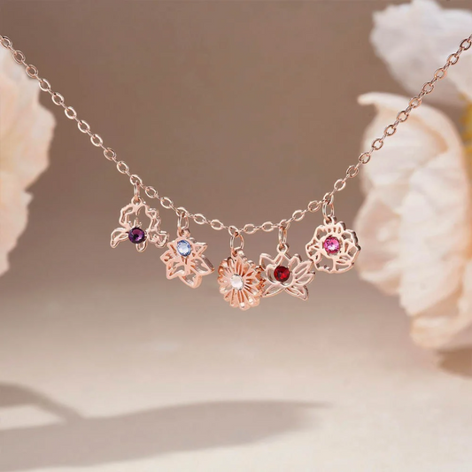Birth Flower Charms Bracelet with Birthstones