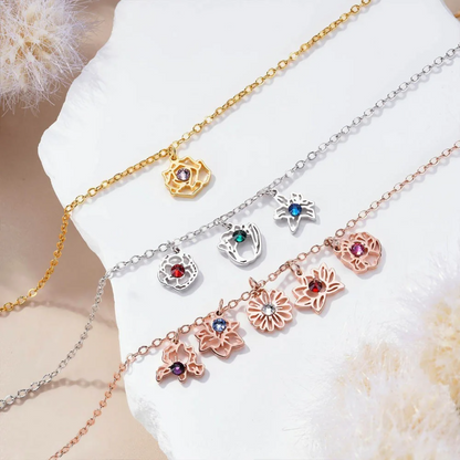 Birth Flower Charms Bracelet with Birthstones