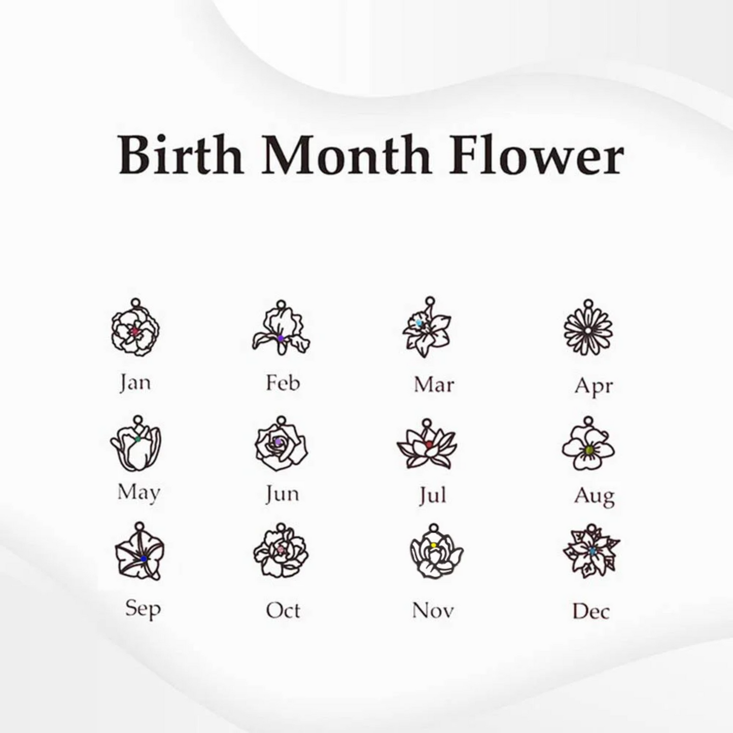 Birth Flower Charms Bracelet with Birthstones