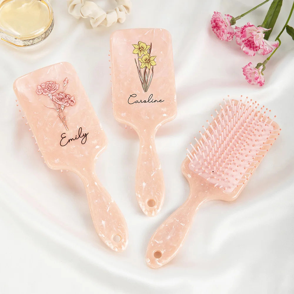 Personalized Birth Flower Hairbrush