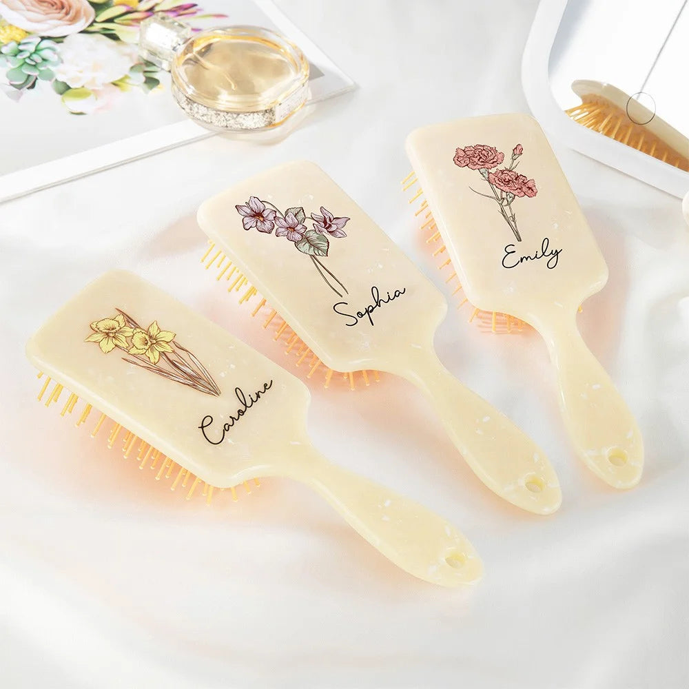 Personalized Birth Flower Hairbrush