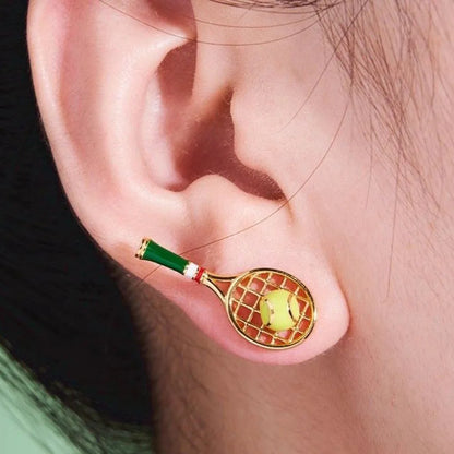 Golden Tennis Racket & Ball Stud Earring