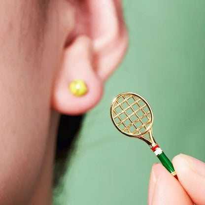 Golden Tennis Racket & Ball Stud Earring